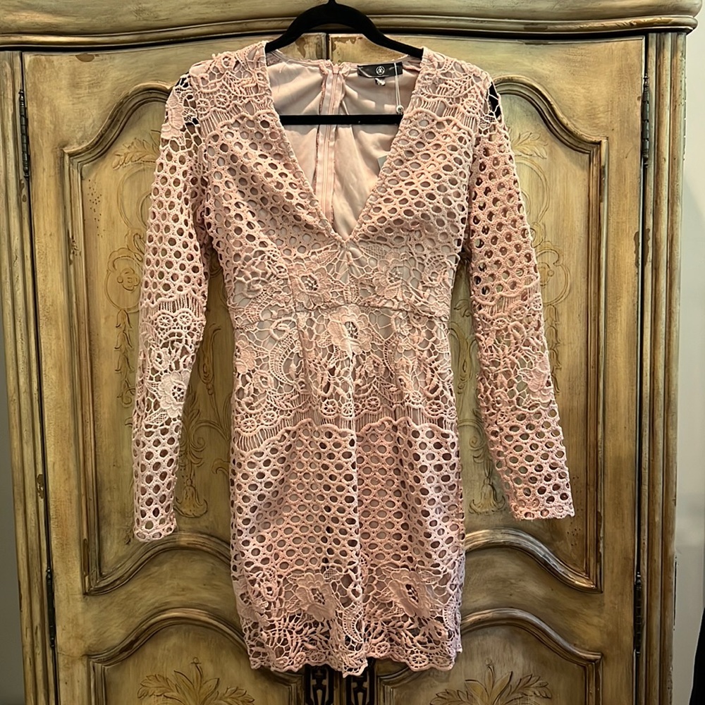 Missguided Plunge Lace Long Sleeve Bodycon Dress